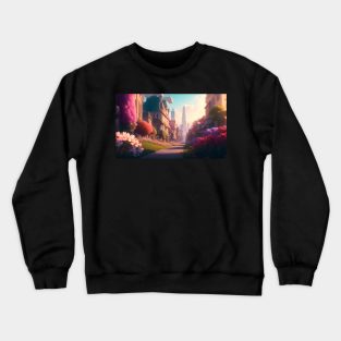 City street with beautiful flowers Crewneck Sweatshirt